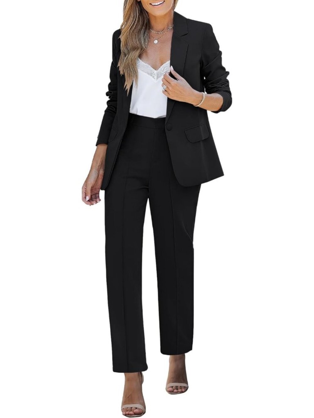 Chic Women's Two Piece Pants Set - Dressy Business Casual Blazer & Trousers for